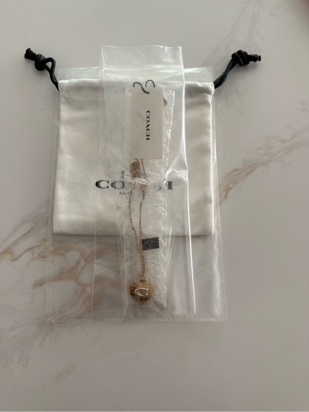 Coach Two-Tone Puffy Heart Pendant Necklace in Gold and Silver - Picture 3 of 6
